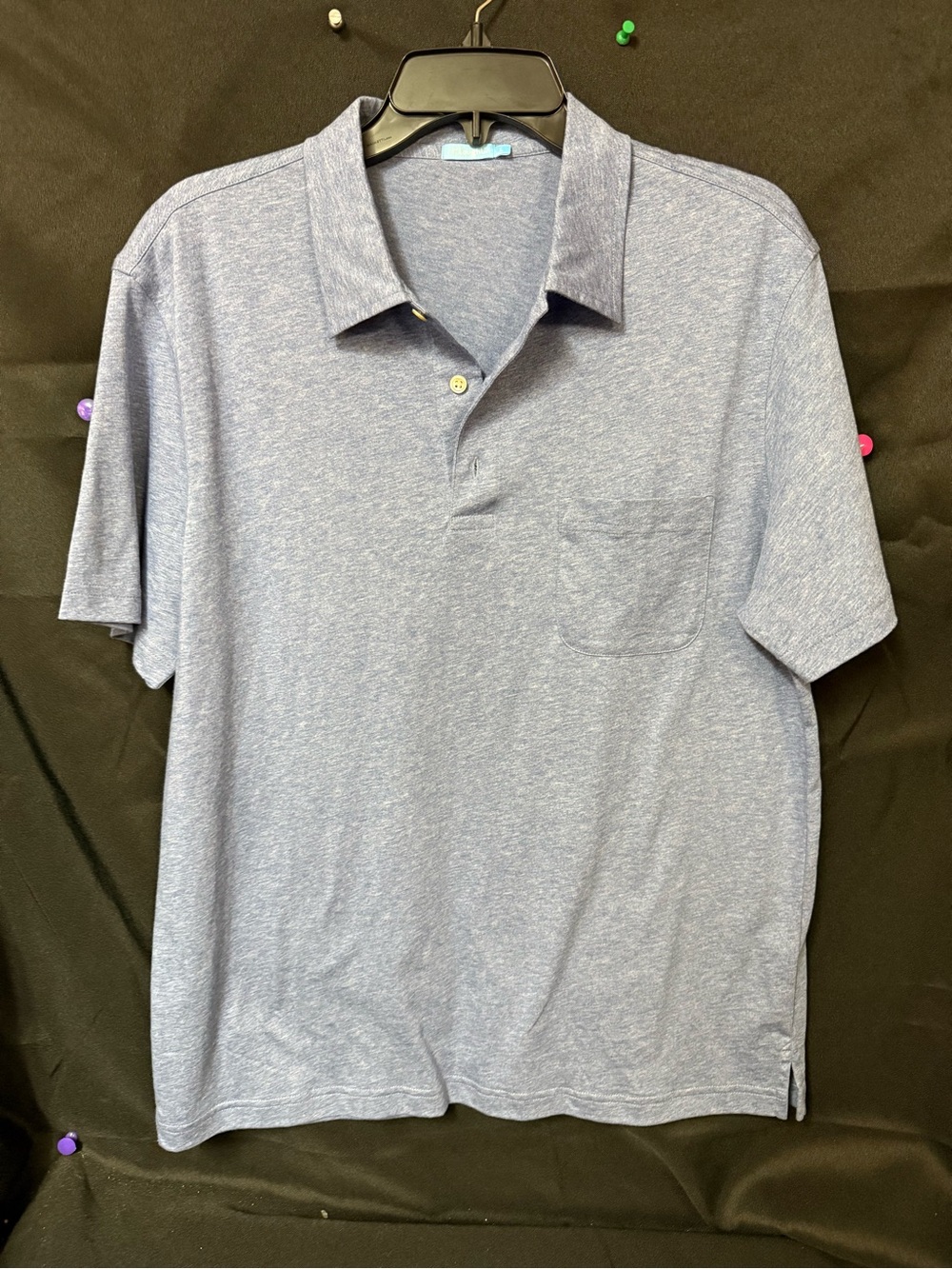 J. McLaughlin Light Heather Blue Polo with Chest Pocket